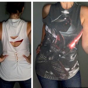 Star Wars shirt Darth Vader Tee Lightsaber Disney World shredded distressed film